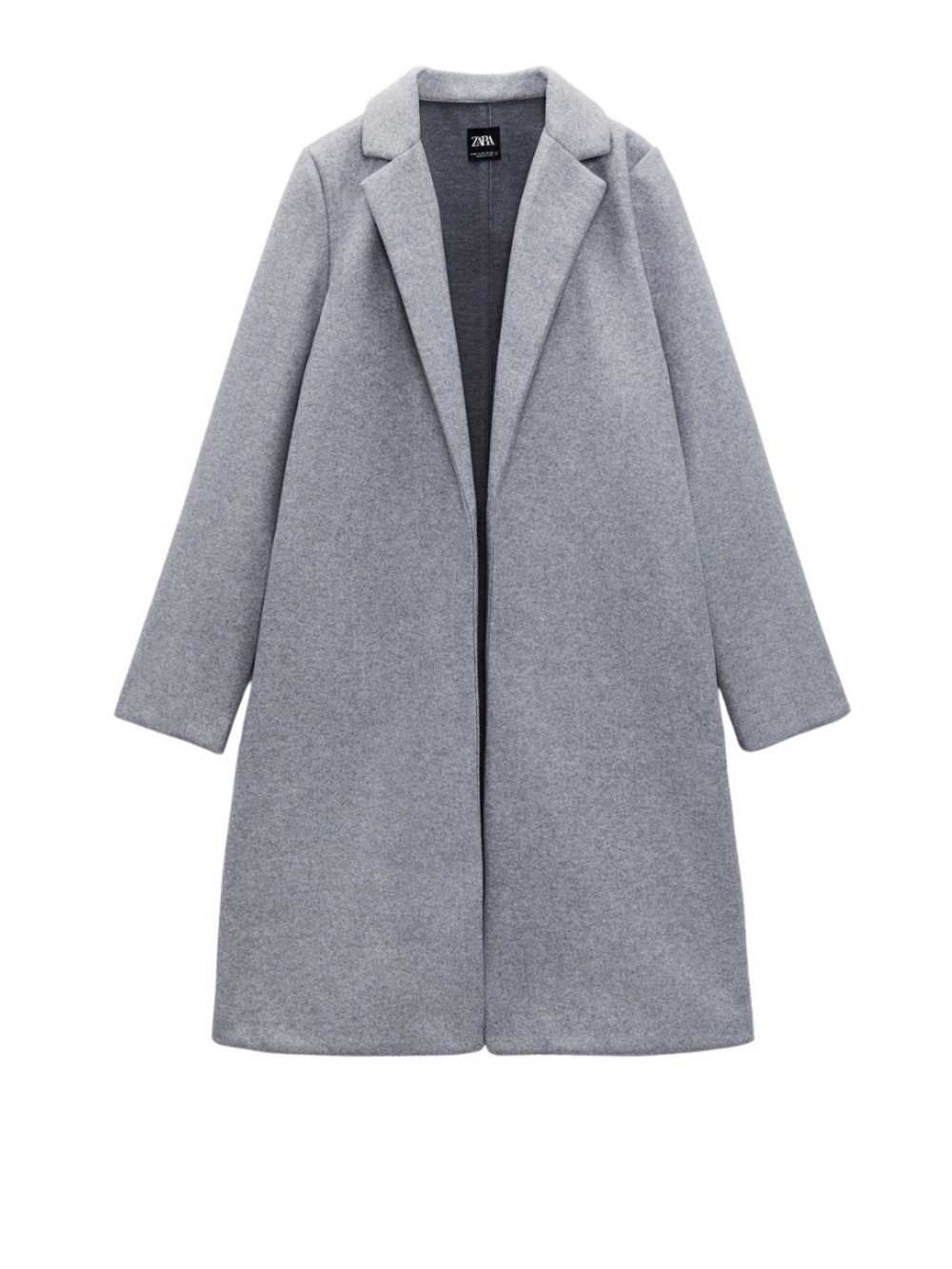 Zara Light Gray Open-Front Wool-Blend Trench Coat